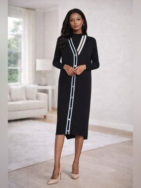 New Aleeza Paris Viviana Knit Cardigan Dress – Blue – Size Small